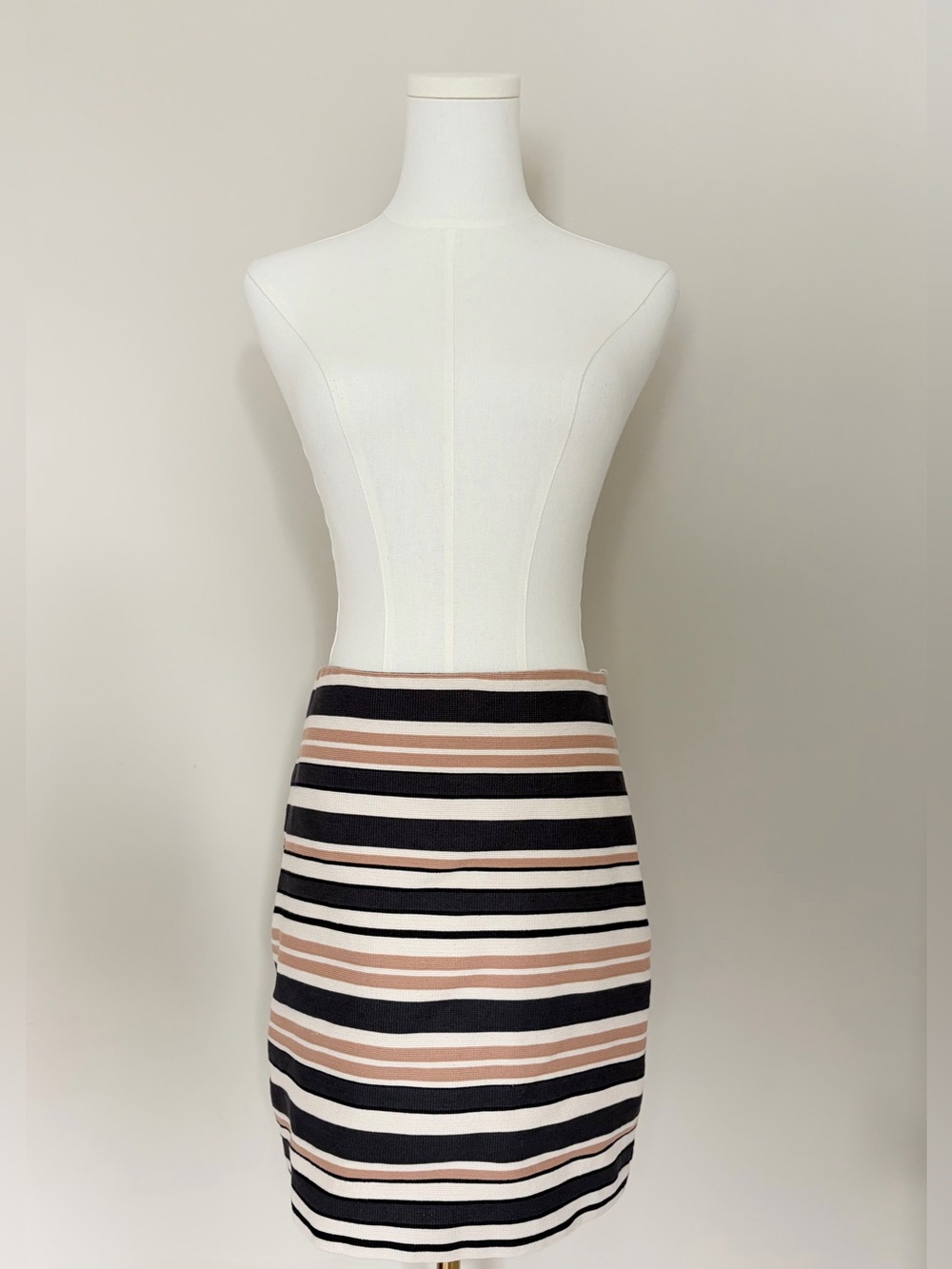 LOFT Striped Pencil Skirt in Dark Gray, Cream & Tan